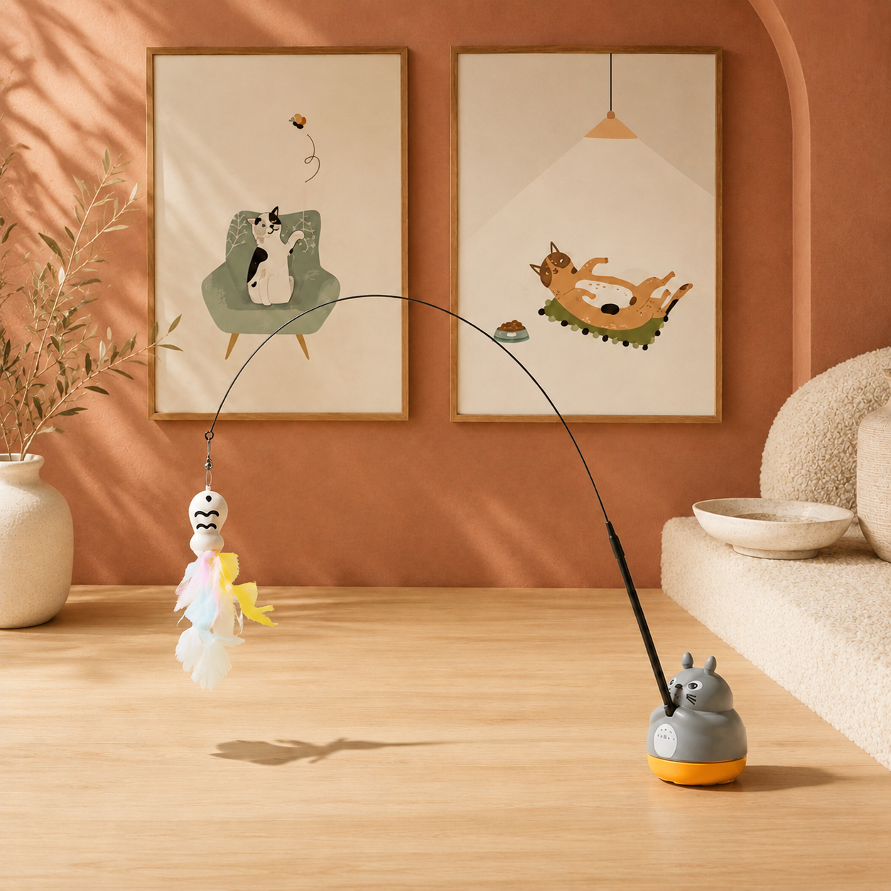 Jouet rotatif pour chat avec fil en acier et clochette