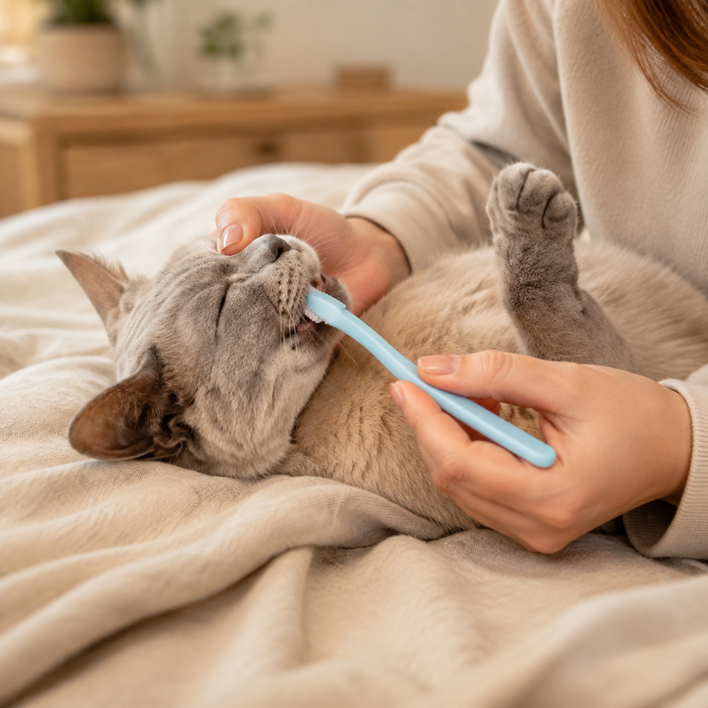 Dentifrice saveur thon pour chat avec brosse et doigtier