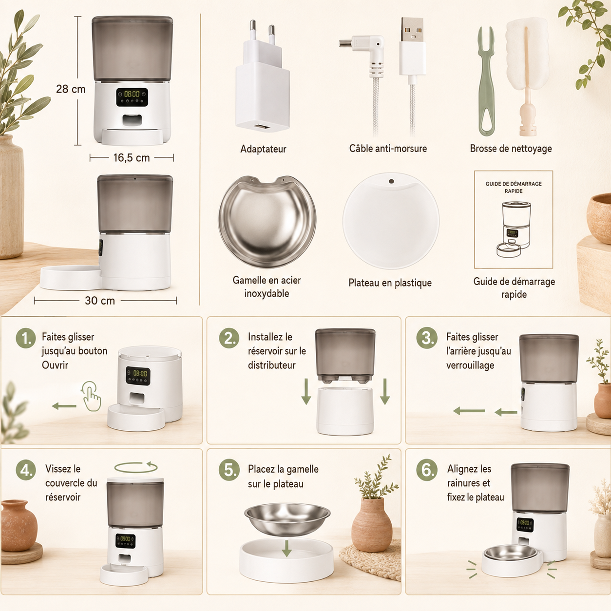 Distributeur automatique de croquettes 4L, programmable