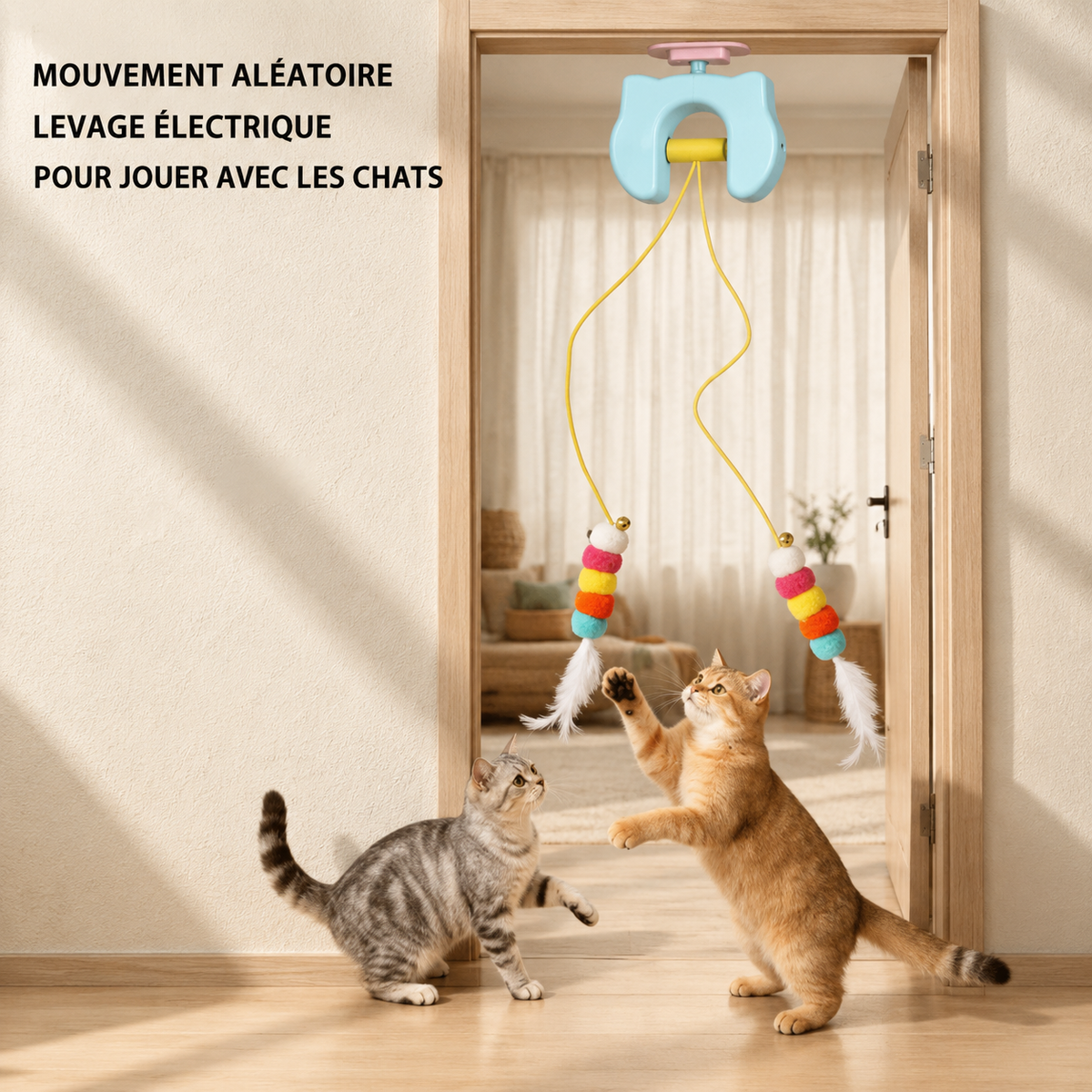 Jouet électrique à suspendre pour chat - Balançoire à plumes