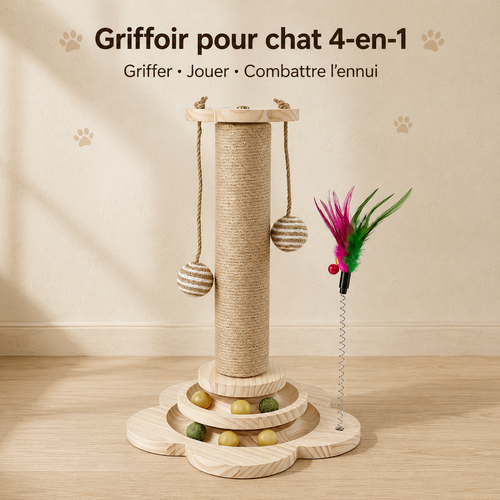 Arbre à chat griffoir avec plateau tournant et plumeau