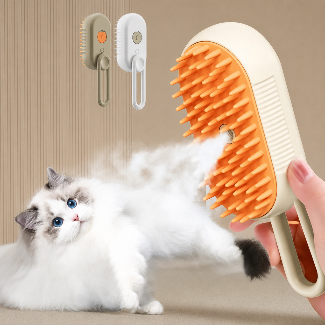 Brosse vapeur 3-en-1 pour chat et chien, massage et bain