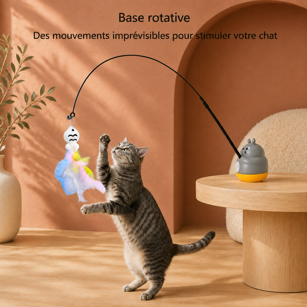 Jouet rotatif pour chat avec fil en acier et clochette