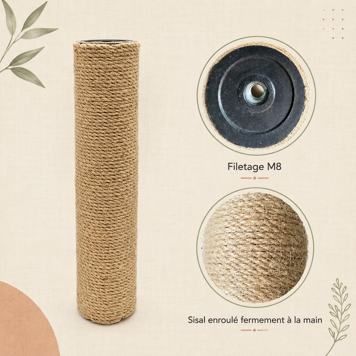 Poteau de rechange en sisal naturel pour arbre à chat (M8)