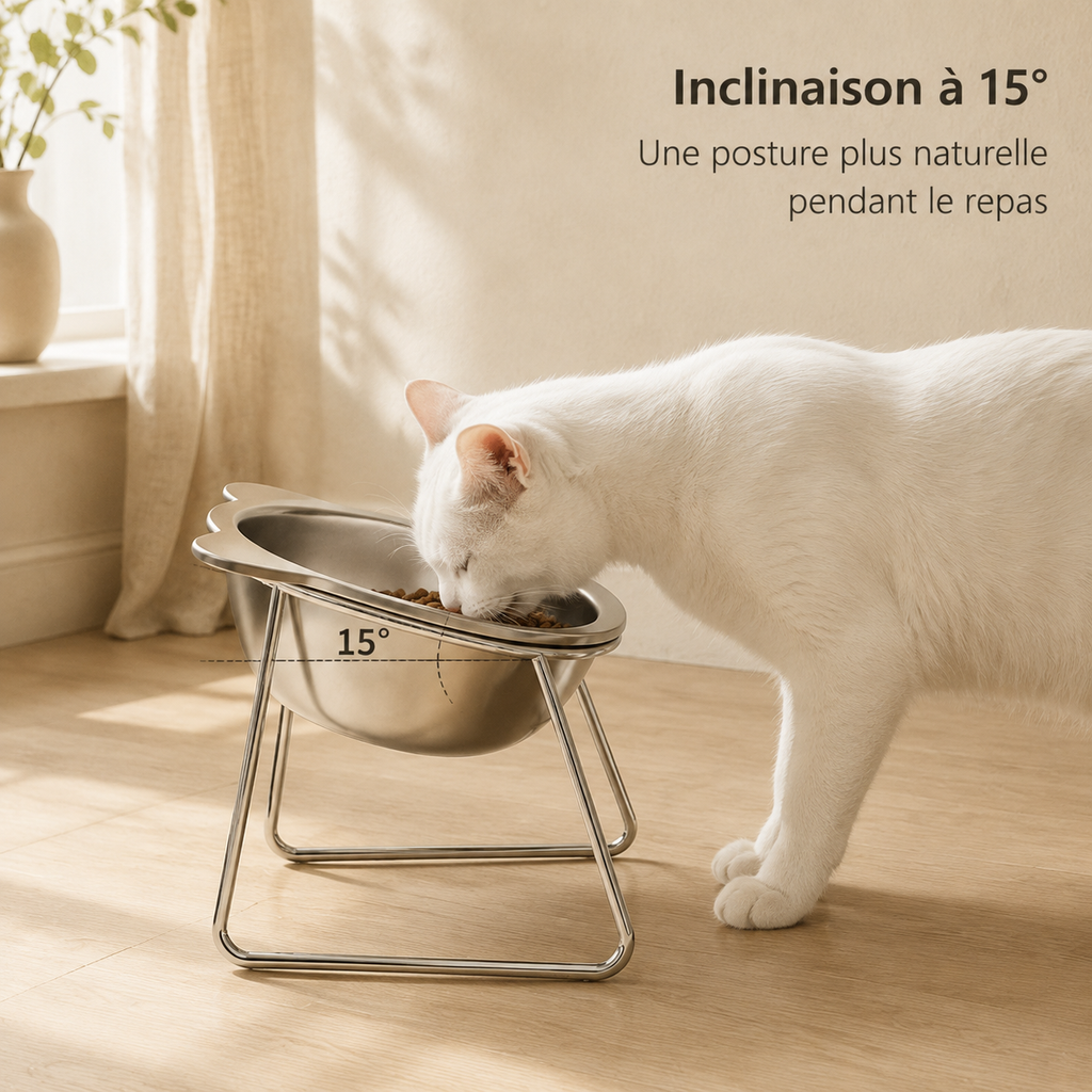 Gamelle surélevée inclinée en inox 304 pour chat