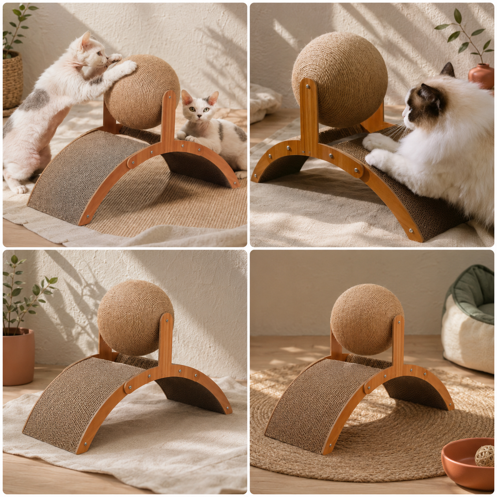 Griffoir à boule rotative en sisal pour chat - 360°