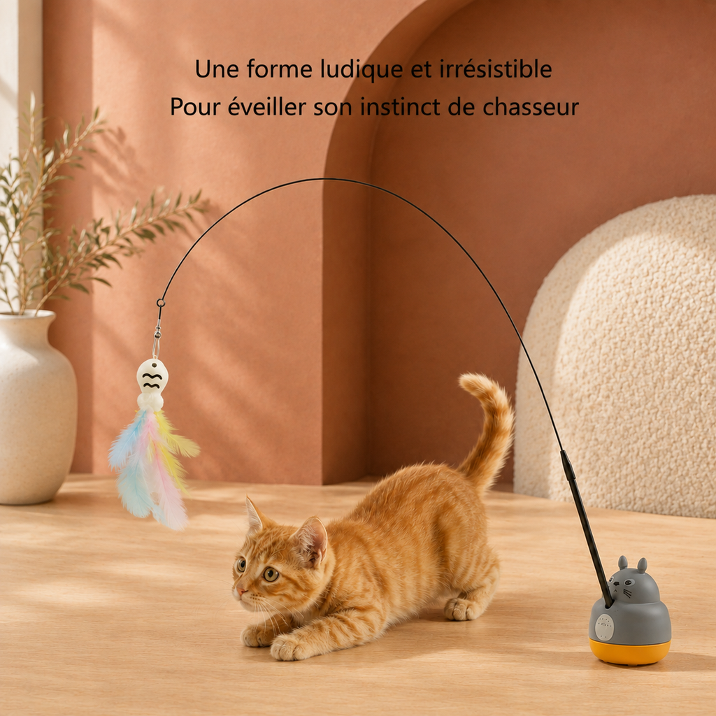 Jouet rotatif pour chat avec fil en acier et clochette