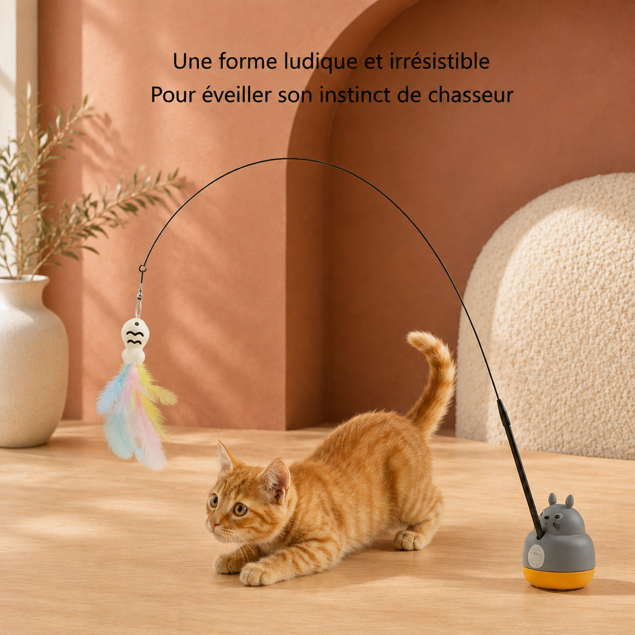 Jouet rotatif pour chat avec fil en acier et clochette