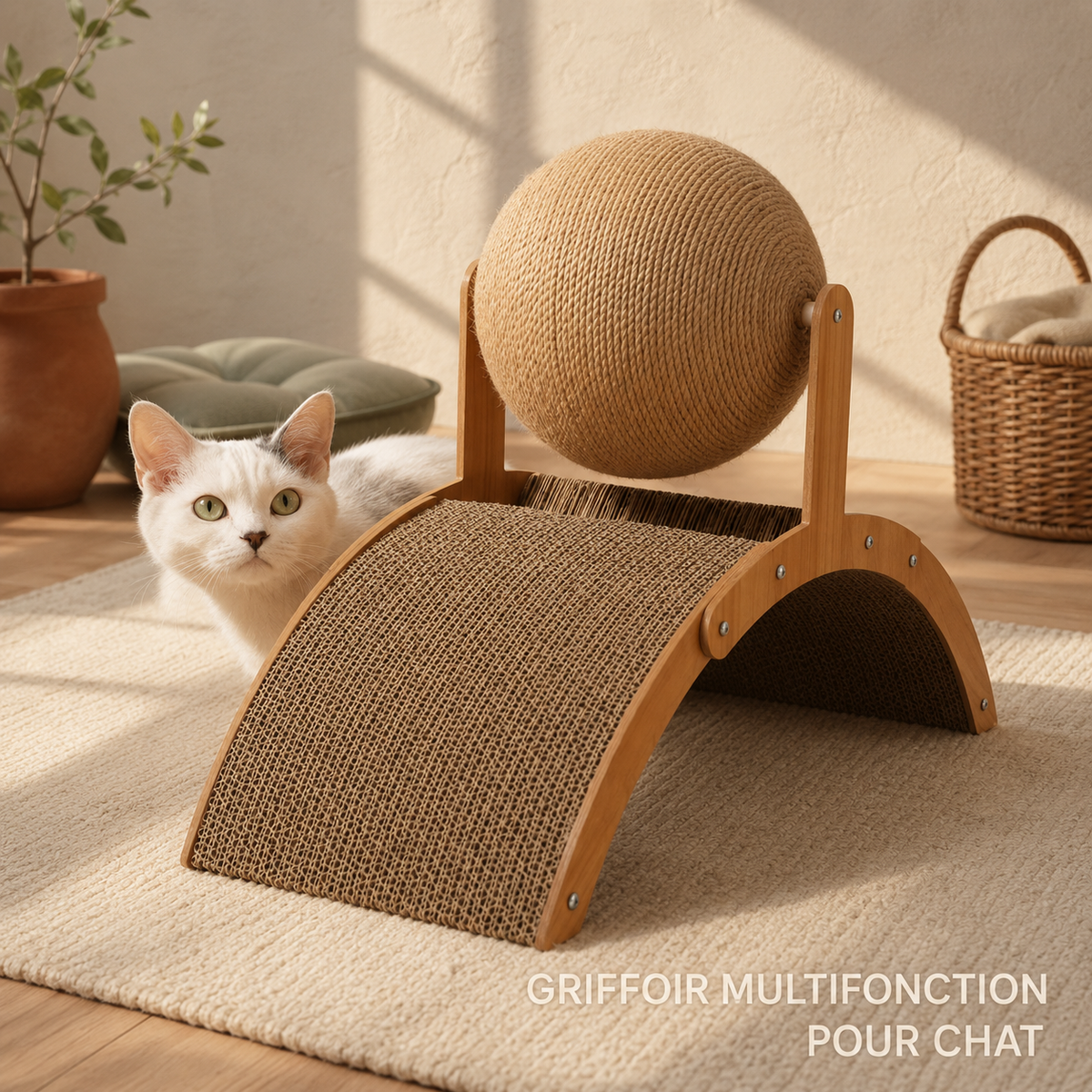 Griffoir à boule rotative en sisal pour chat - 360°