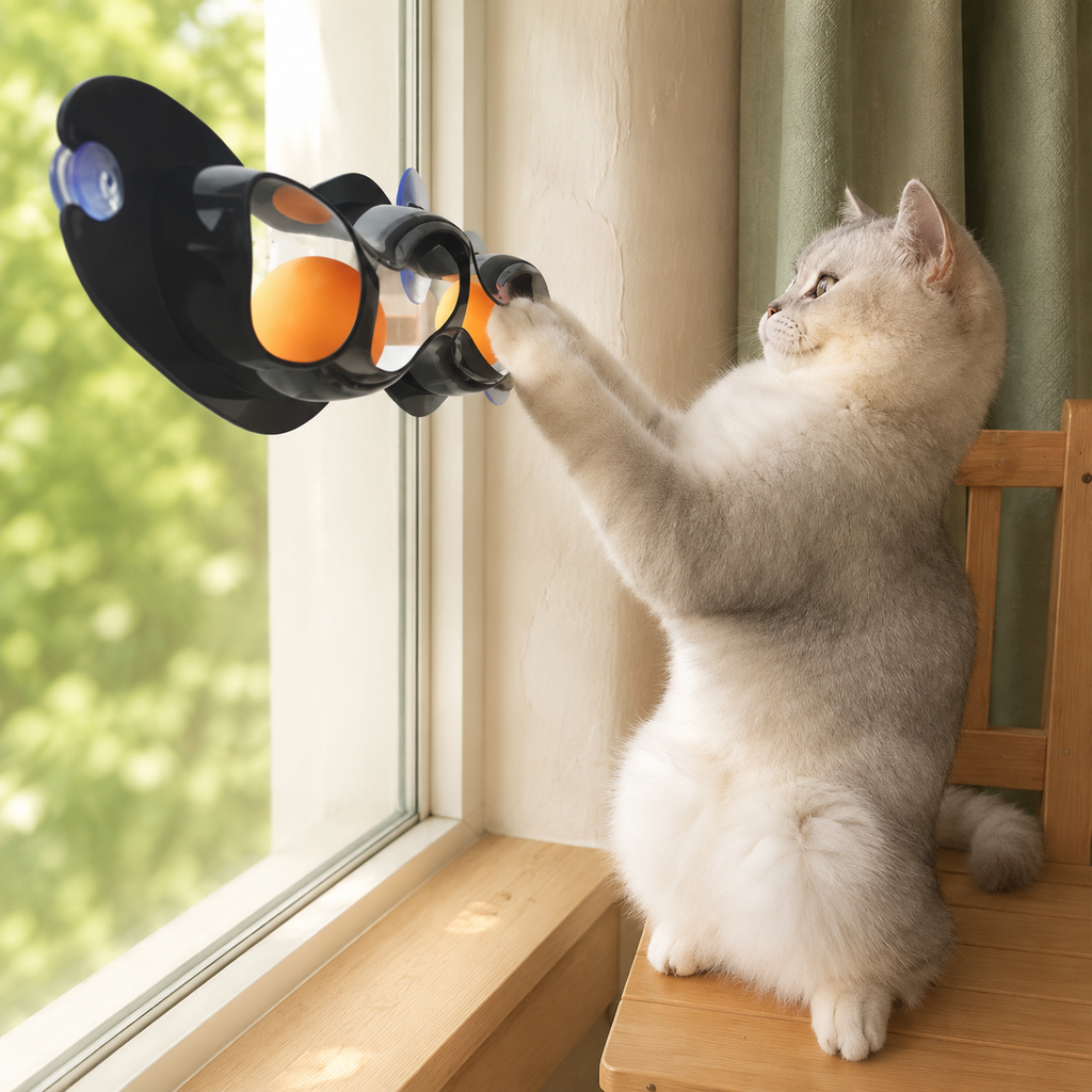 Circuit à ventouse avec balles pour chat, jouet de fenêtre