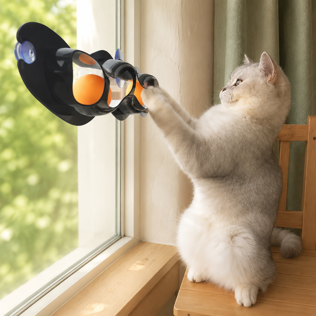 Circuit à ventouse avec balles pour chat, jouet de fenêtre