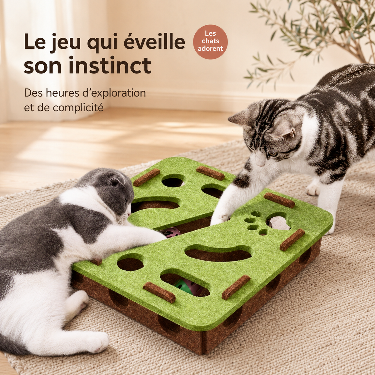 Tapis de chasse interactif pour chat avec bâton