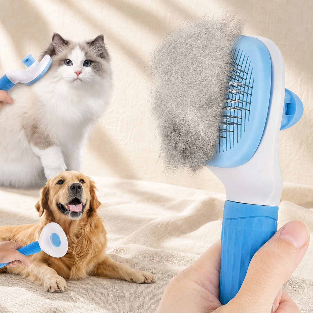 Brosse auto-nettoyante anti-poils pour chat et chien