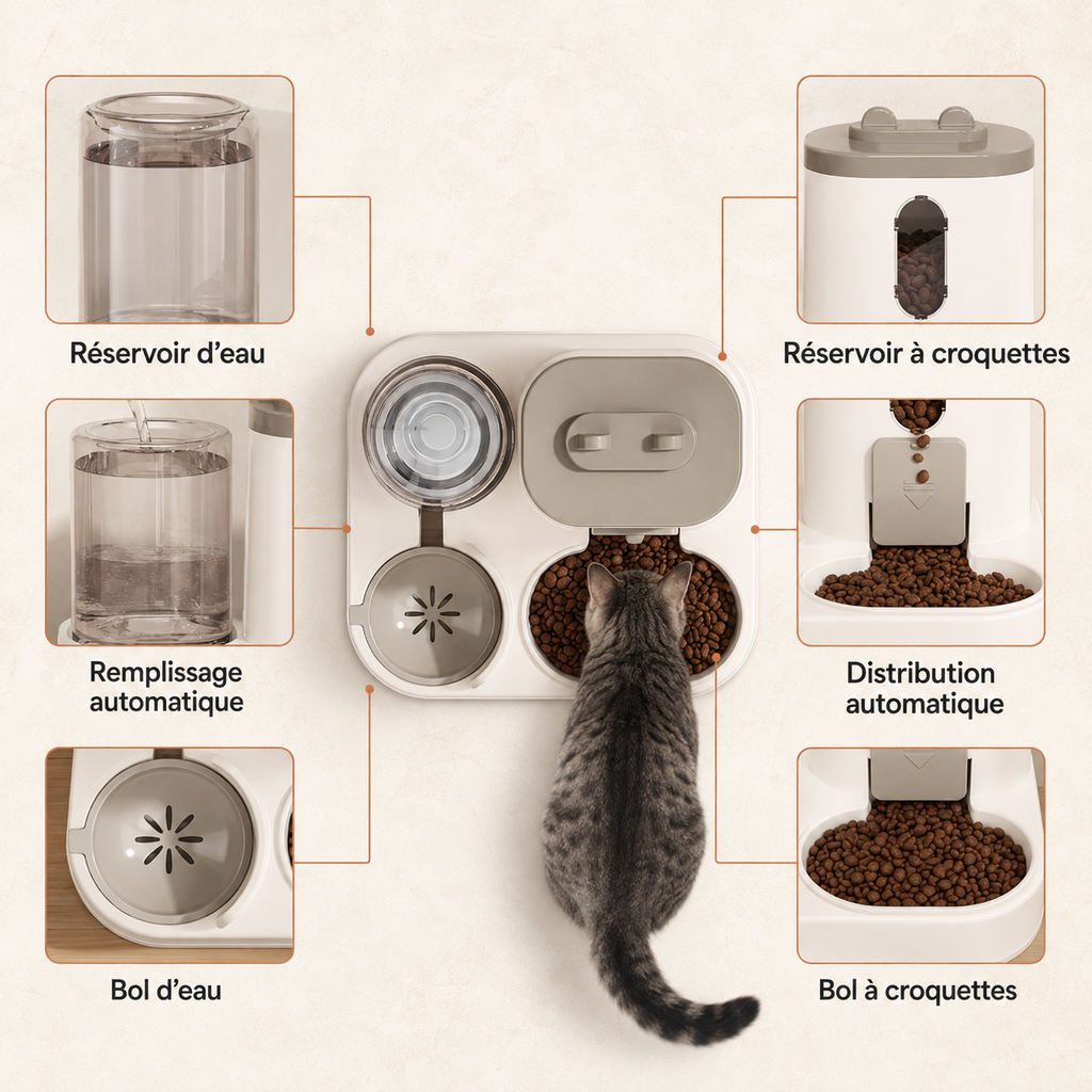 Distributeur automatique de nourriture avec fontaine à eau
