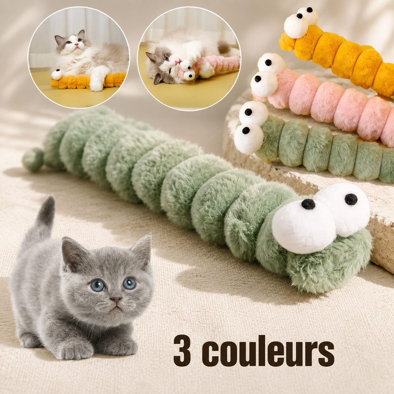 Peluche chenille à mâcher pour chat avec herbe à chat