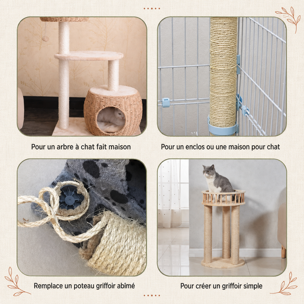 Poteau de rechange en sisal naturel pour arbre à chat (M8)