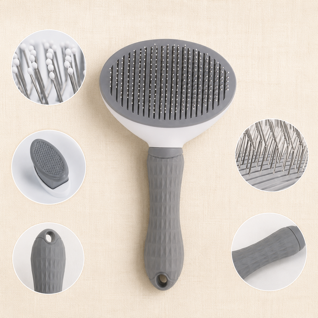 Brosse auto-nettoyante anti-poils pour chat et chien