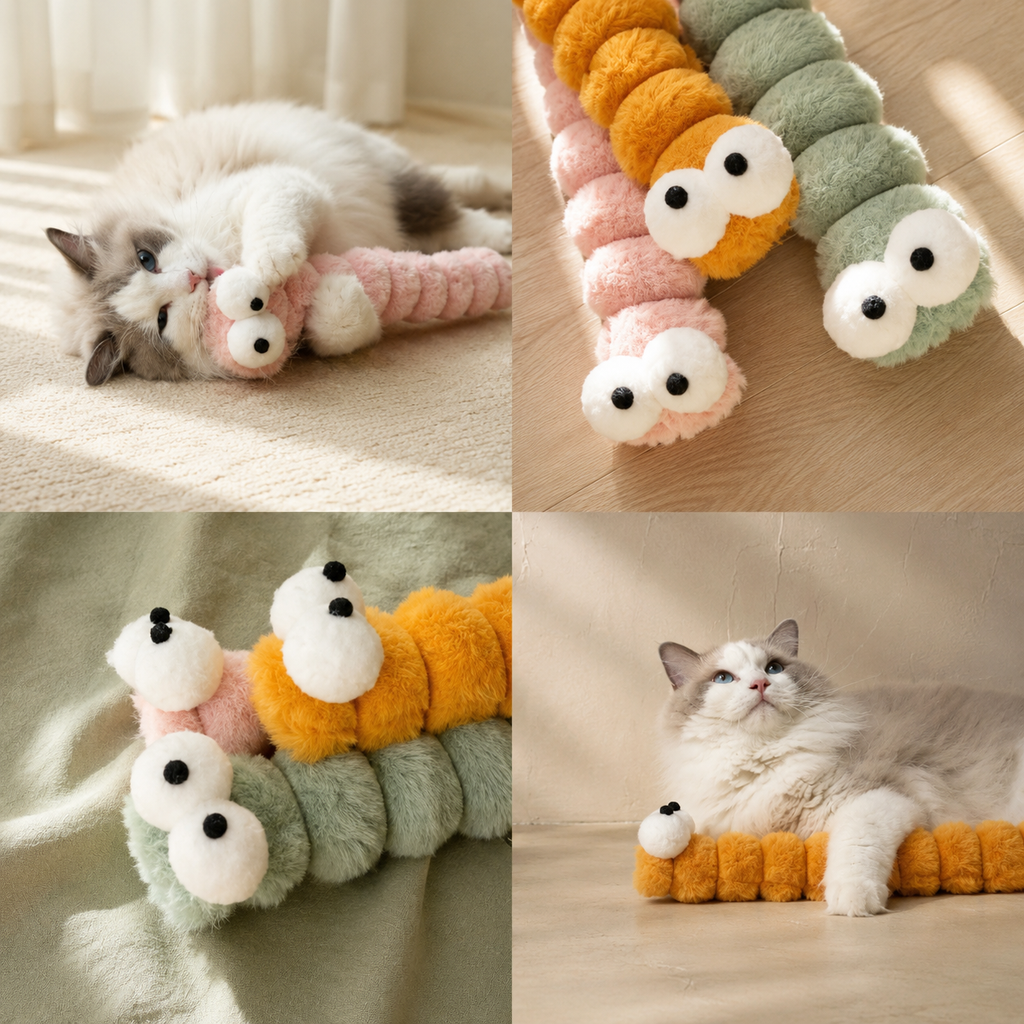 Peluche chenille à mâcher pour chat avec herbe à chat