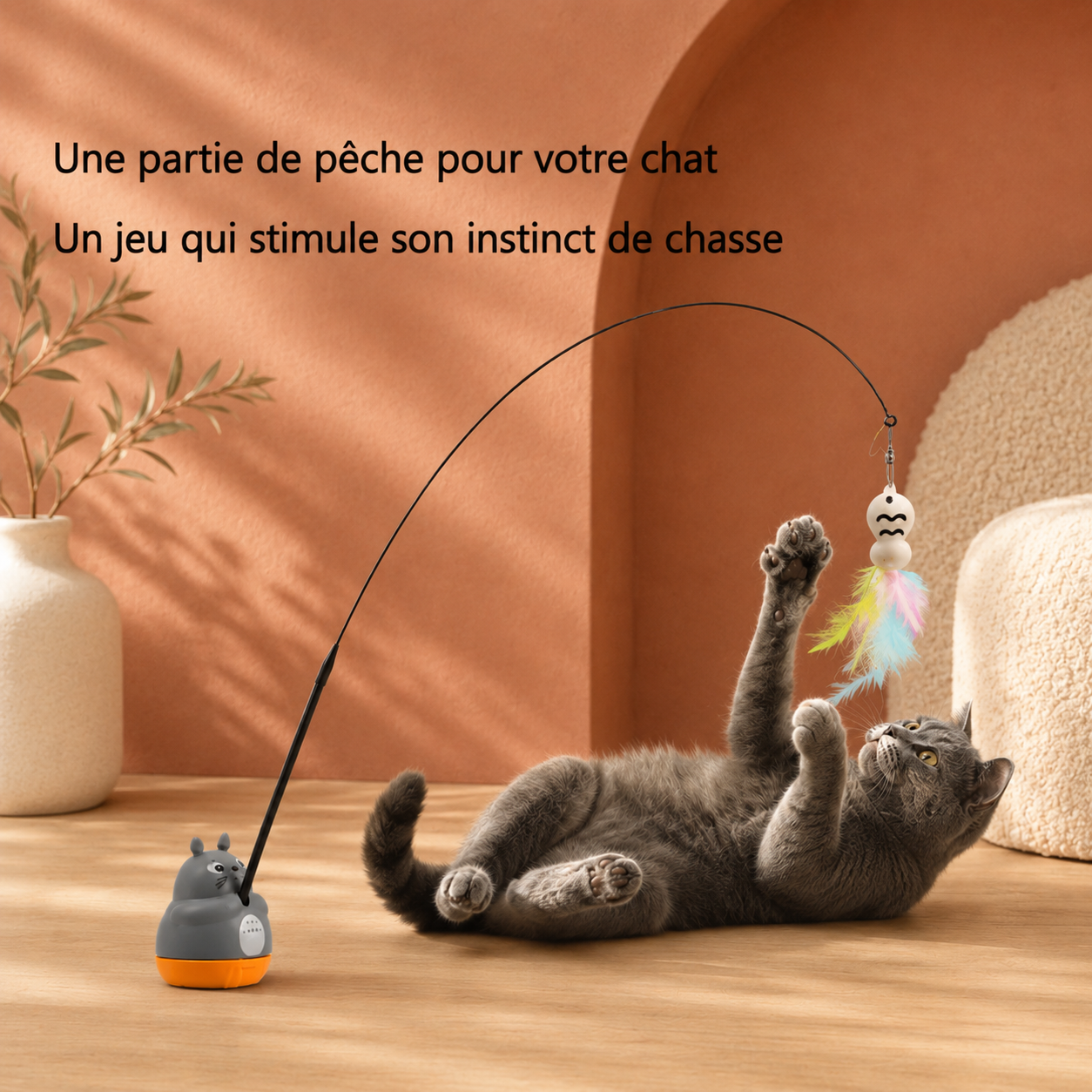 Jouet rotatif pour chat avec fil en acier et clochette