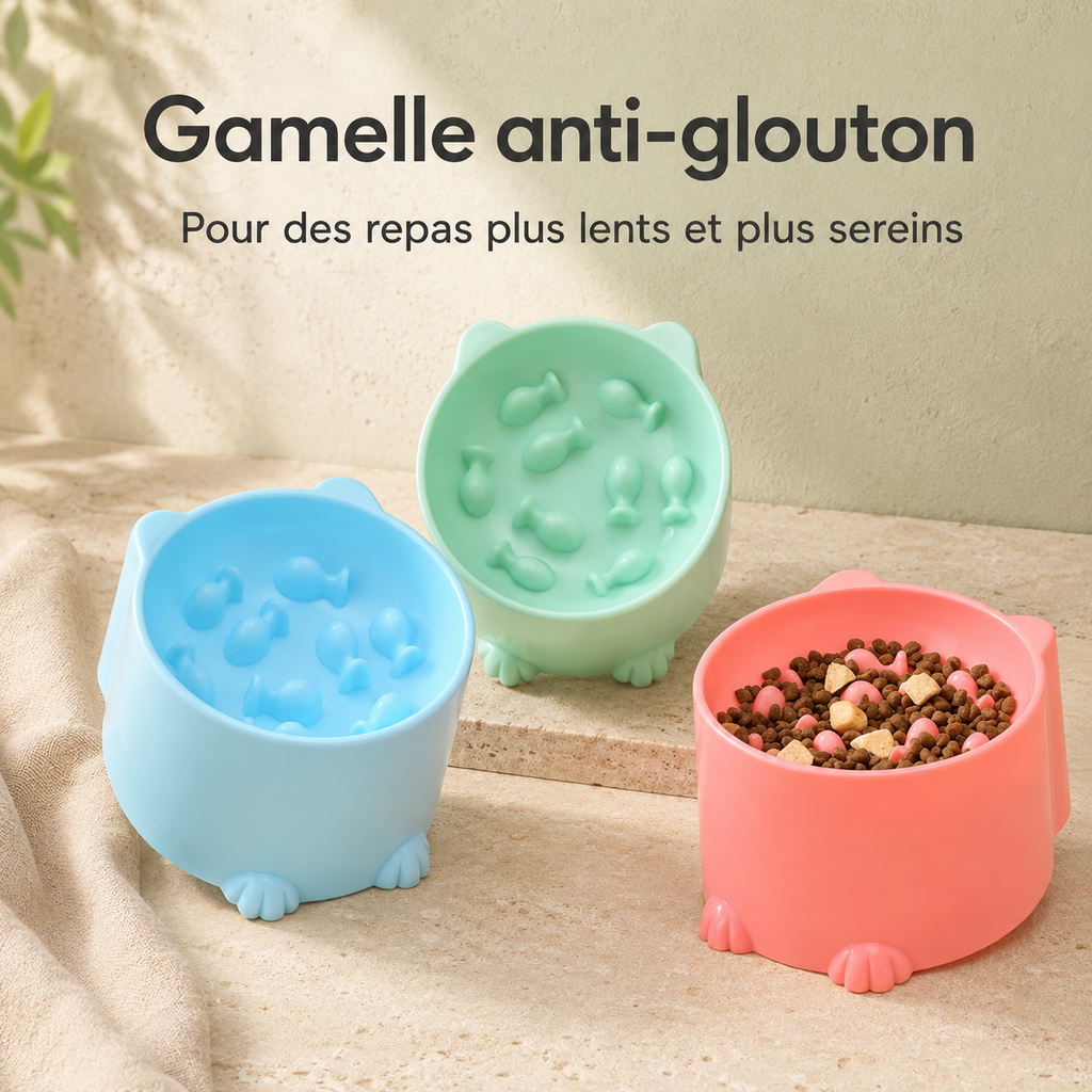 Gamelle anti-glouton pour chat et chien, design anti-étouffement