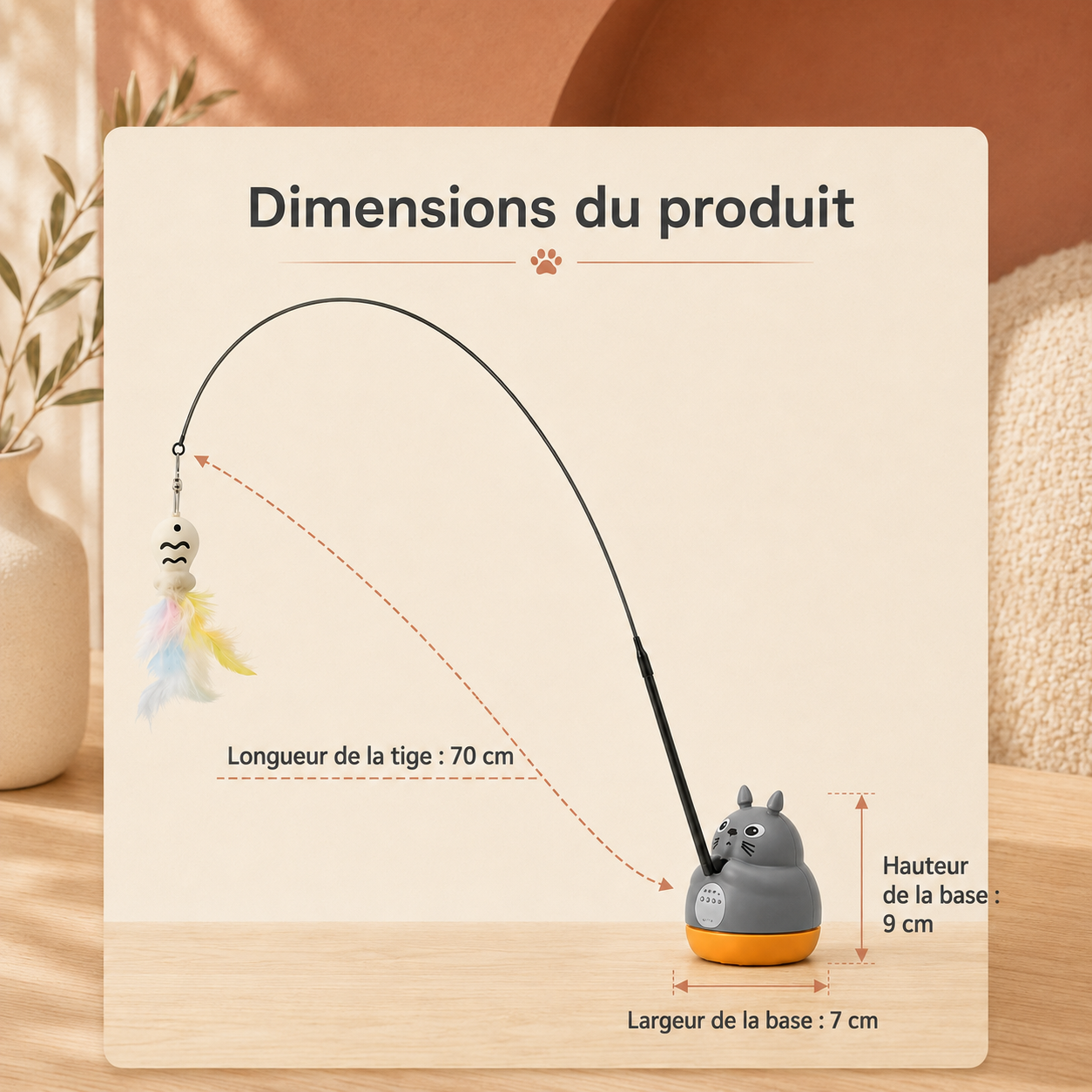 Jouet rotatif pour chat avec fil en acier et clochette