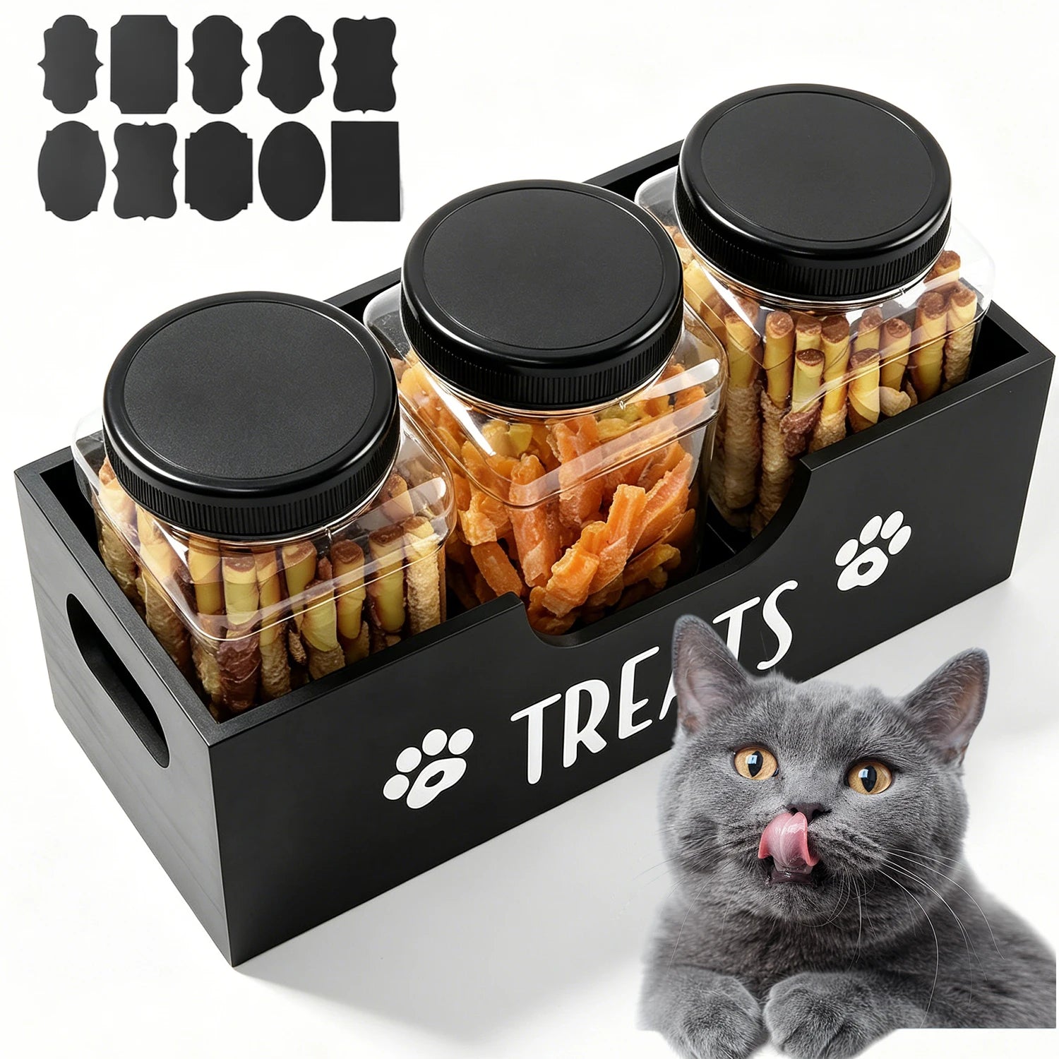 Set de conservation pour friandises avec 3 bocaux et boîte en bois