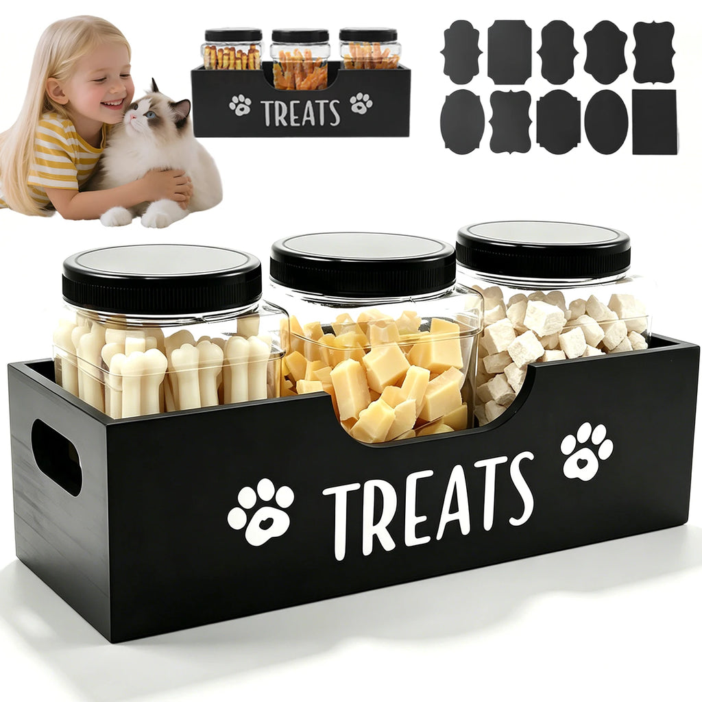 Set de conservation pour friandises avec 3 bocaux et boîte en bois