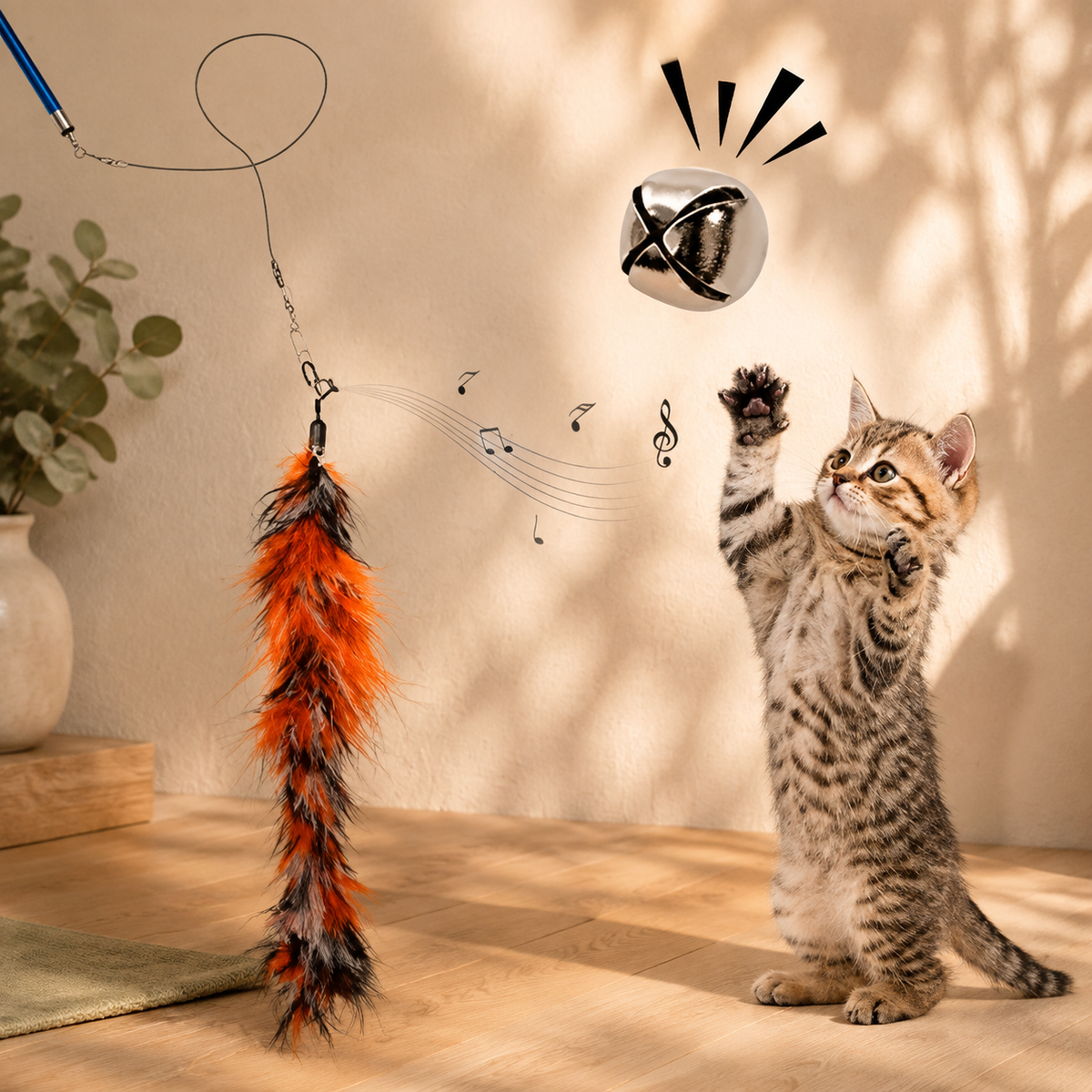 Canne à plumes interactive pour chat avec recharges