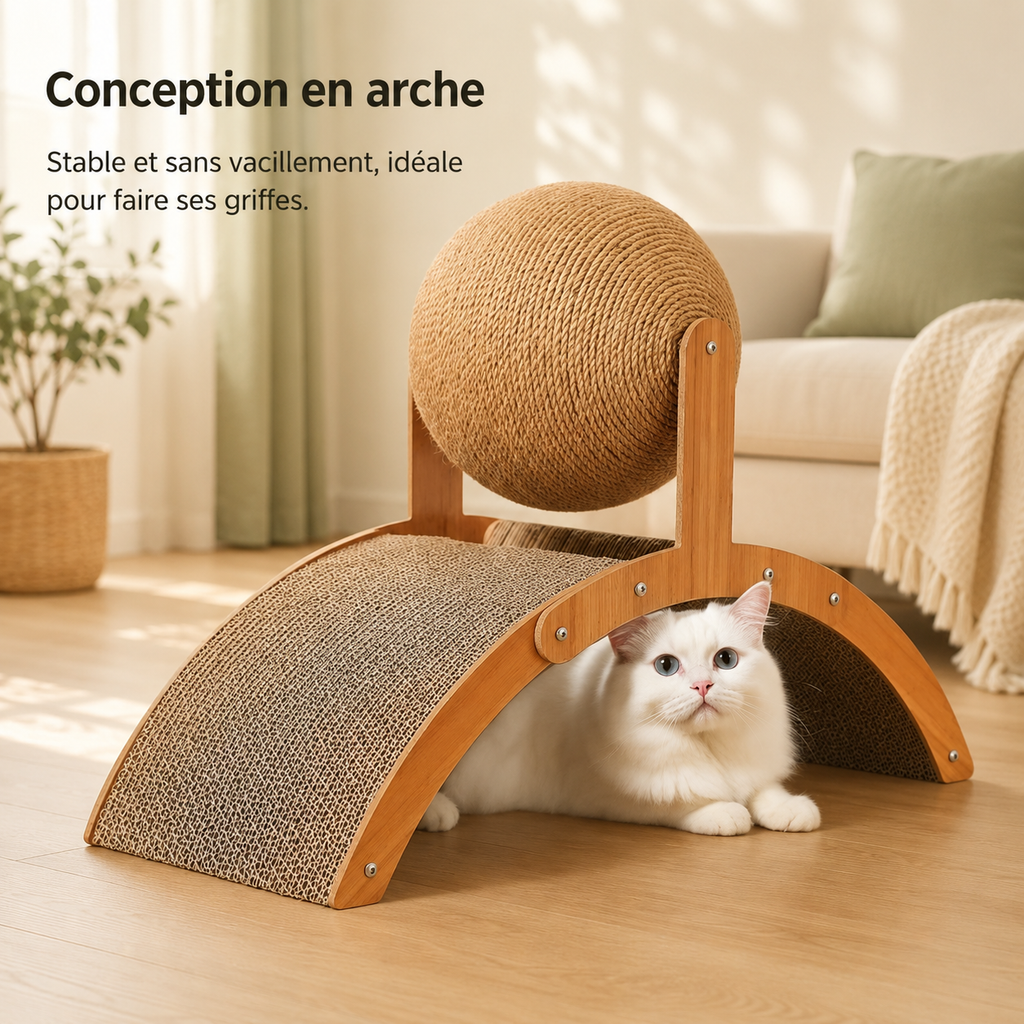 Griffoir 2-en-1 en bois avec balle et planche en sisal