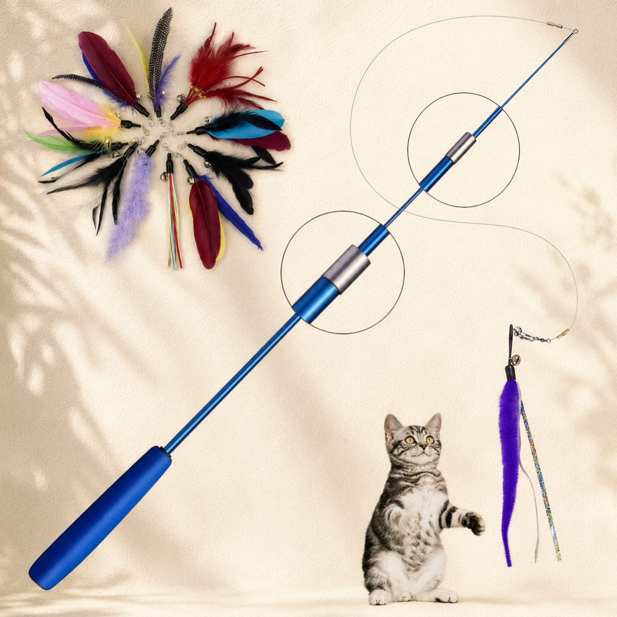 Canne à plumes interactive pour chat avec recharges