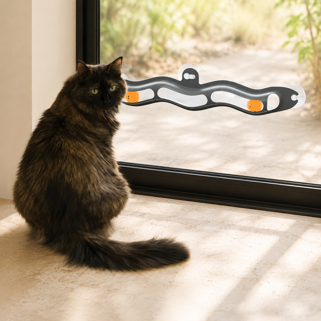 Circuit à ventouse avec balles pour chat, jouet de fenêtre