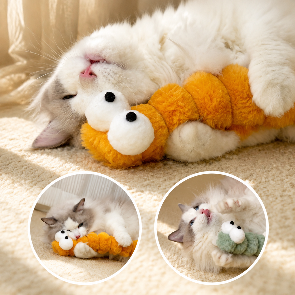 Peluche chenille à mâcher pour chat avec herbe à chat