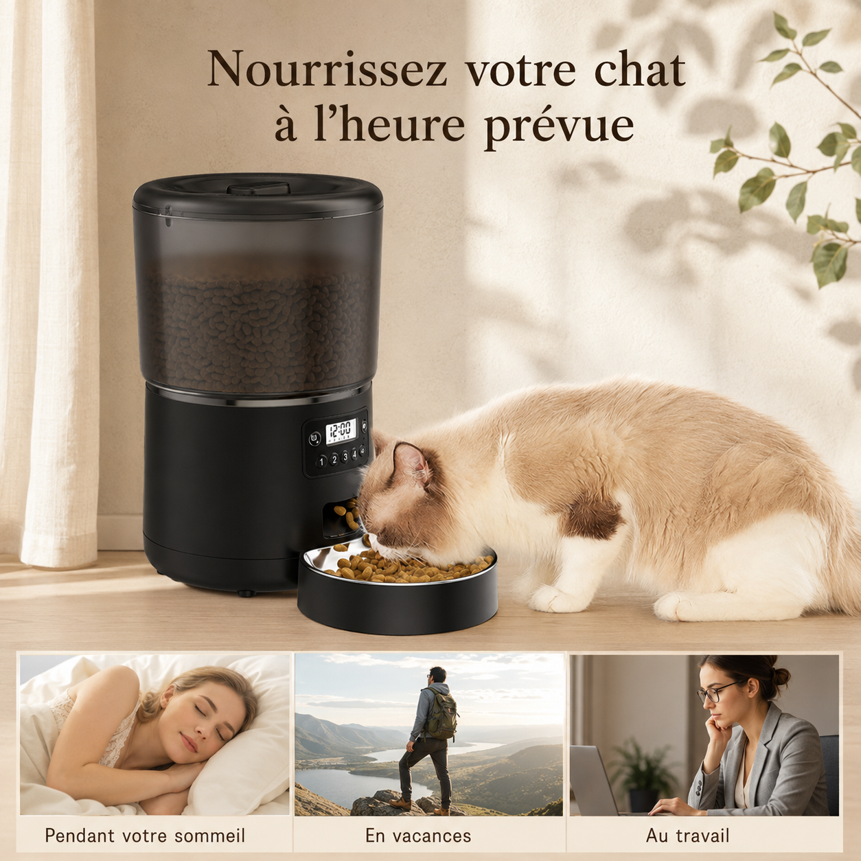 Distributeur automatique de croquettes 4L, programmable