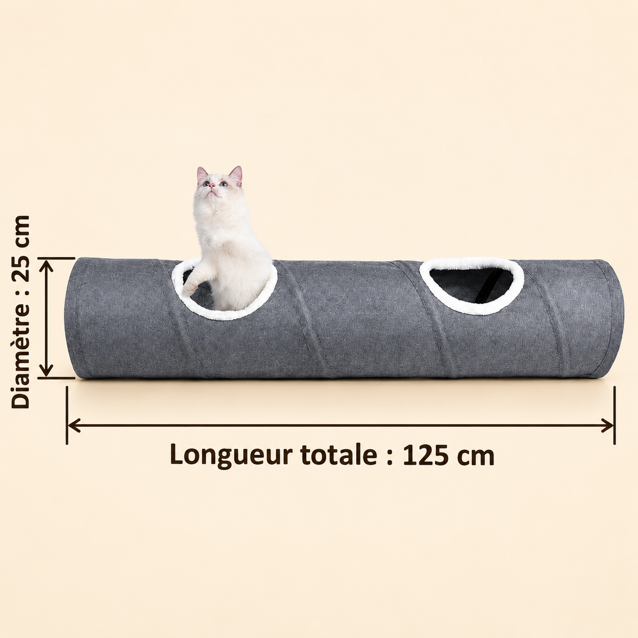 Tunnel de jeu pliable pour chat, 125 cm, modulable