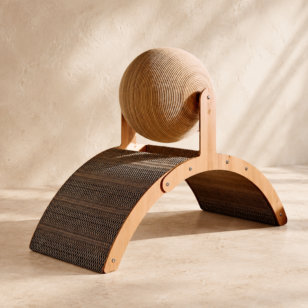 Griffoir 2-en-1 en bois avec balle et planche en sisal