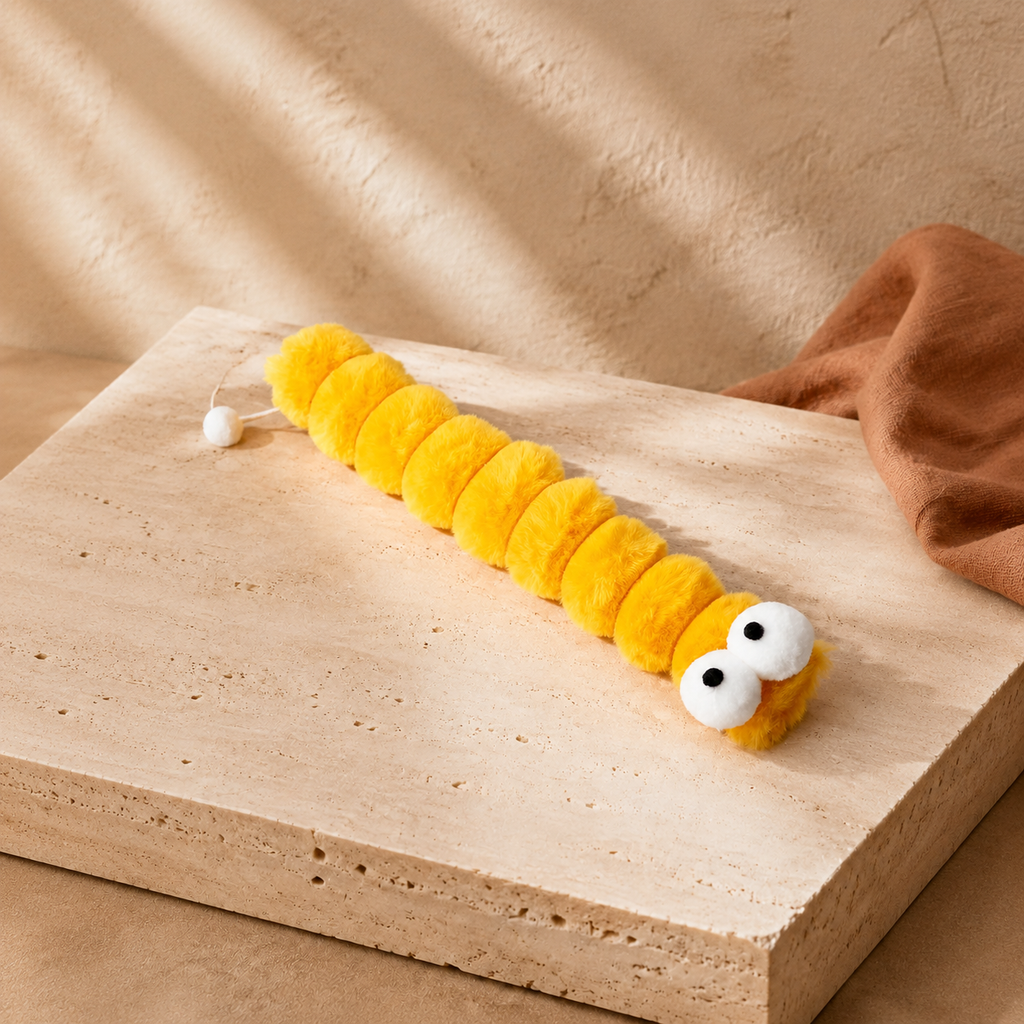 Peluche chenille à mâcher pour chat avec herbe à chat