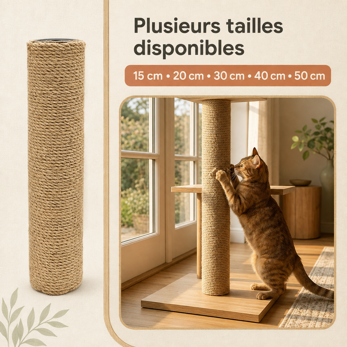 Poteau de rechange en sisal naturel pour arbre à chat (M8)