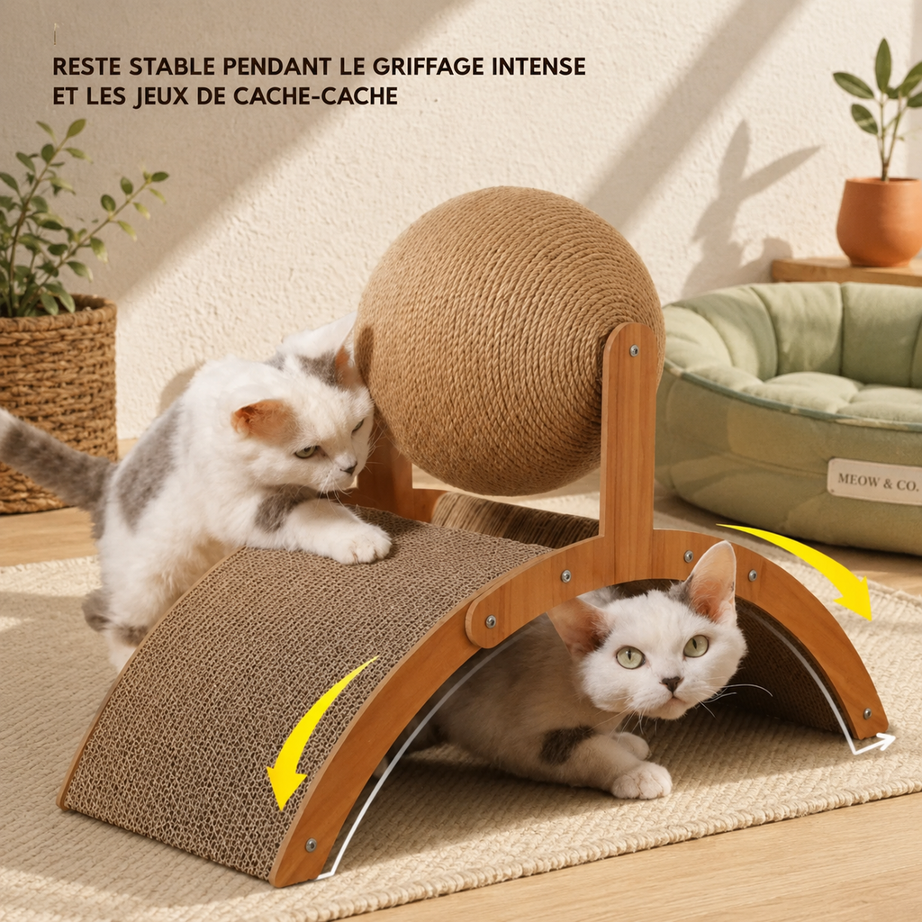 Griffoir à boule rotative en sisal pour chat - 360°