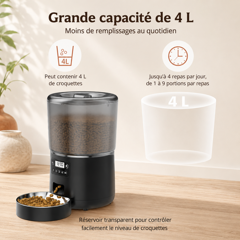 Distributeur automatique de croquettes 4L, programmable