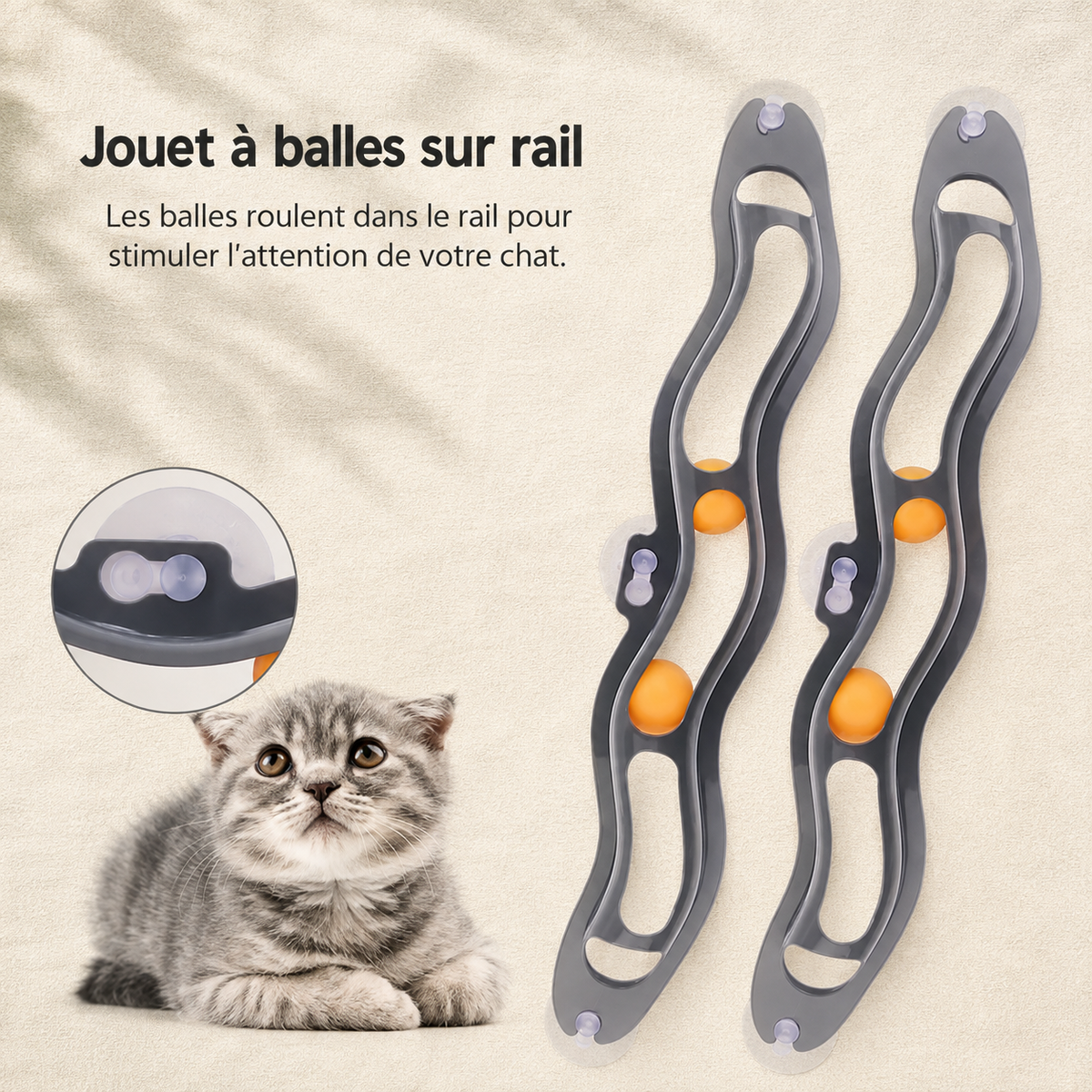 Circuit à ventouse avec balles pour chat, jouet de fenêtre
