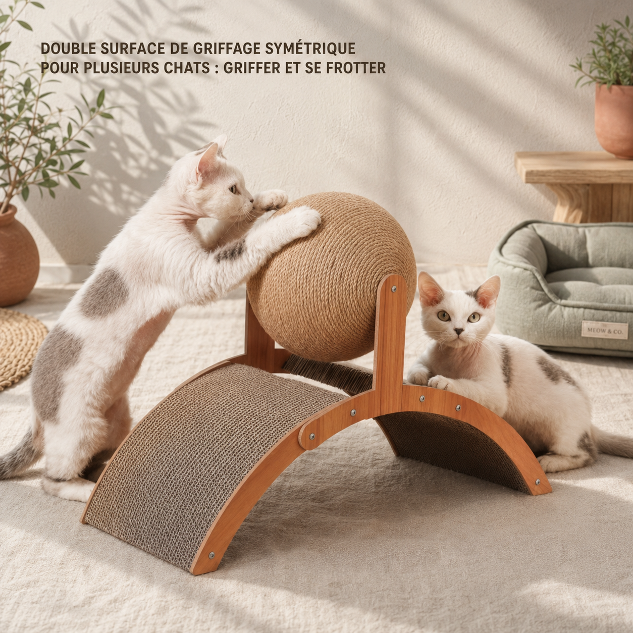 Griffoir à boule rotative en sisal pour chat - 360°