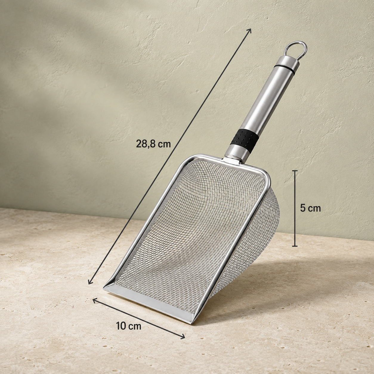 Pelle à litière en acier inoxydable, manche ergonomique